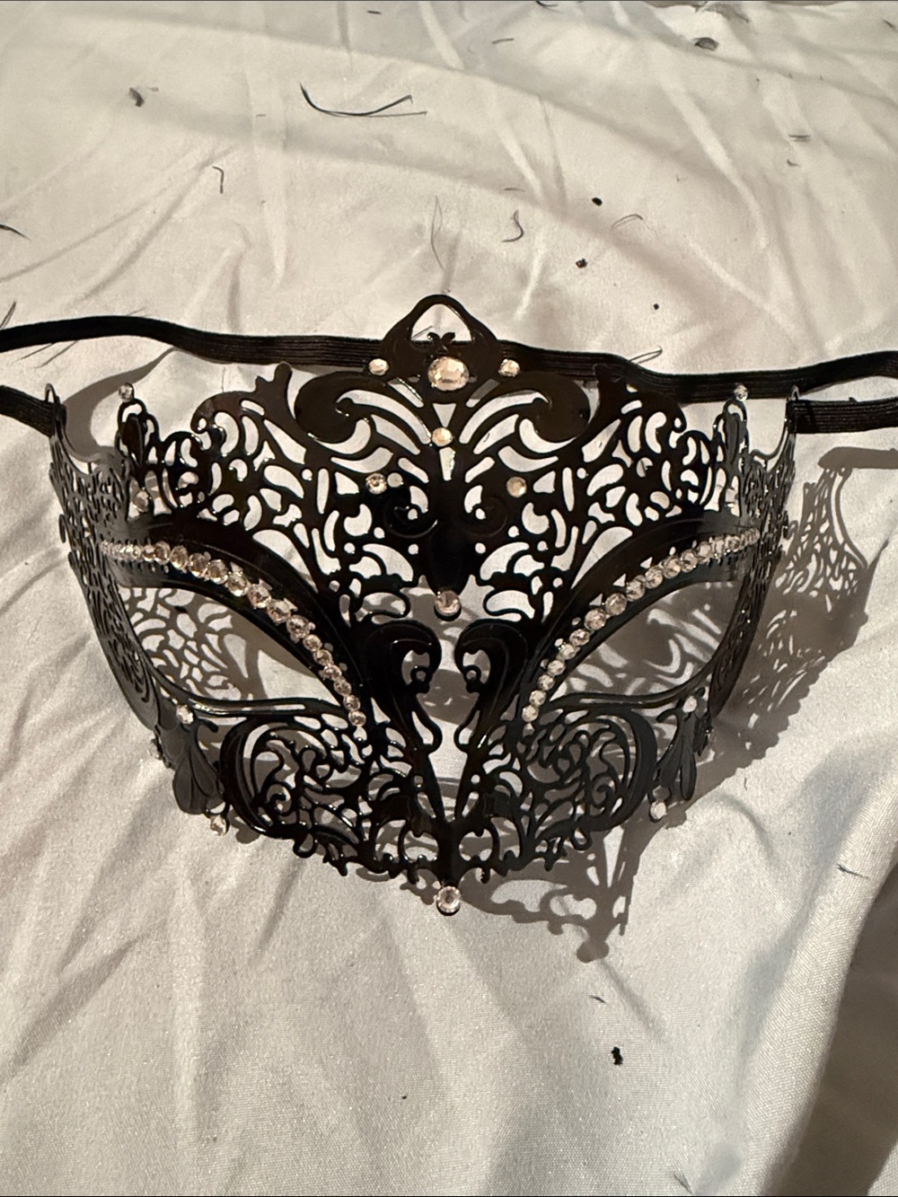 Black Filigree Masquerade Mask with Rhinestones